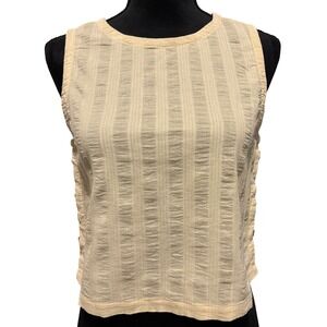 AMO Tank Top Women S Cream Textured Side Button Seersucker Shell